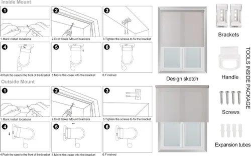 Vista 8 de Boolegon Blackout Roller Shades for Windows, Black, 23" W X 36" H.
