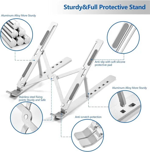 Vista 6 de T Legend Arae - Soporte de aluminio para laptop, soporte portátil ergonómico ajustable, soporte plegable para computadora de 6 ángulos, elevador