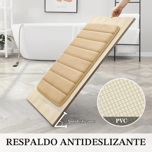 Vista 4 de BYSURE Juego de 3 tapetes de baño de espuma viscoelástica color beige, antideslizantes, extra suaves, absorbentes, lavables a máquina y secos