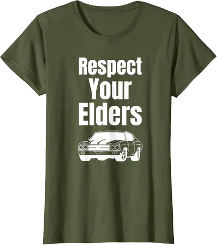 Vista 89 de Divertido regalo de auto para chicos – Respect Your Elders Classic Muscle Car Camiseta, Negro, S