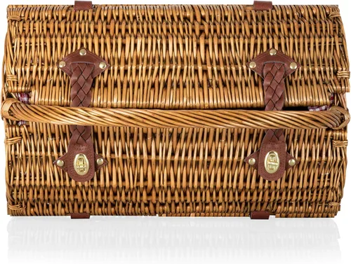 Vista 10 de Picnic TIME Cesta de picnic de mimbre para 2, romántica cesta de mimbre de madera redondeada de estilo inglés con servicio de lujo para 2