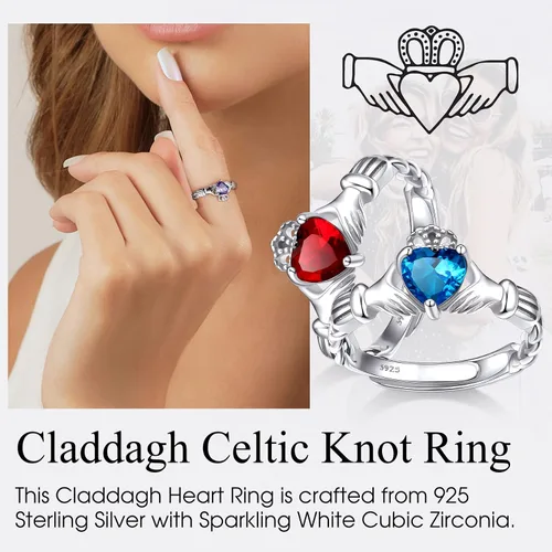 Vista 5 de Bestyle Vintage 925 Sterling Silver Celtic CrossTriquetra Necklace with 12 Month Heart Gemstone, Dainty Heart Birthstone Necklace Faith Irish Amulet