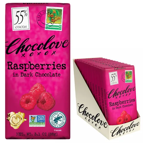 Vista 9 de Chocolove Barras de chocolate oscuro Cherry & Almonds 55% cacao Infundido con cerezas reales y almendras crujientes Fabricado con chocolate