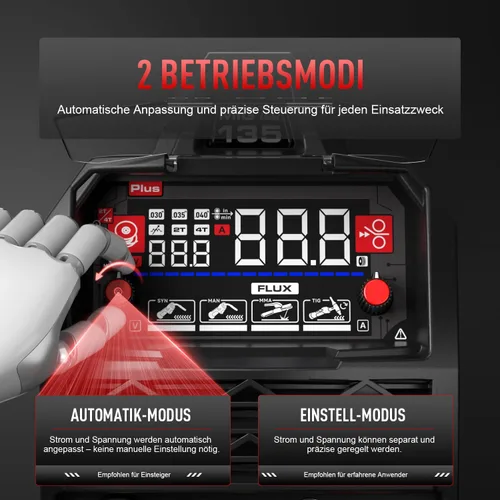 Vista 6 de ANDELI 135A MIG Solderer, Voltage 220V, Portable Without Gas, Multi-Process Flux MIG/TIG Lift/MMA Welder, with LED Digital Display, IGBT Inverter