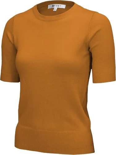 Vista 12 de YEMAK Suéter de Punto Top para Mujer – Media Manga Cuello Redondo Básico Casual Ajuste Clásico Ligero de Punto Suave Pullover Tee