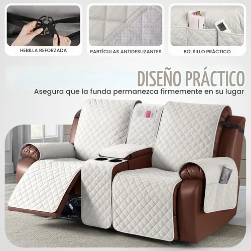 Vista 4 de KinCam Funda 100% Impermeable para Loveseat Reclinable con Consola, Fundas Antideslizantes para Sofá Reclinable de 2 Asientos, Funda para Sofá