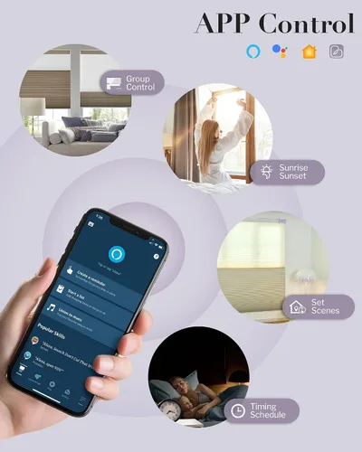 Vista 4 de Graywind Persianas celulares motorizadas con control remoto, persianas inteligentes de panal compatibles con Alexa y Google Home, oscurecimiento