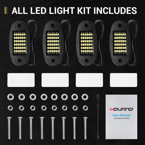 Vista 6 de Hovano 4 Cápsulas Luces de Roca Blancas 6000K Blanco Puro 36 LEDs Chips SMD Súper Brillantes Luz de Neón Underglow IP68 Impermeable para Camionetas