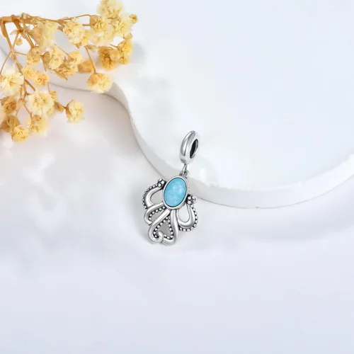 Vista 4 de JERWLI Octopus Charm 925 Sterling Silver Sea Beach Octopus Dangle Beads for Bracelets