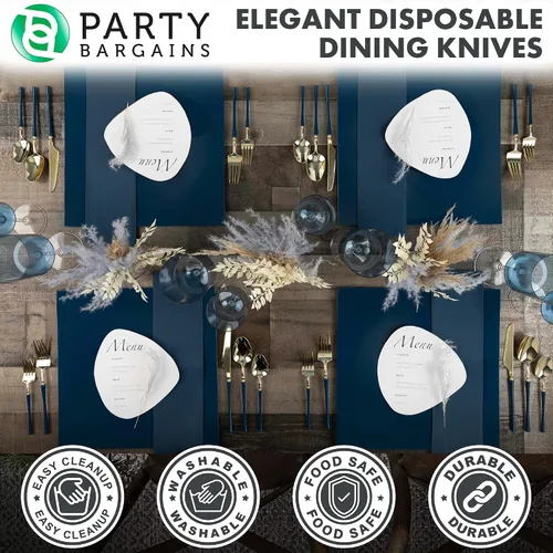 Vista 5 de Party Bargains Cuchillos desechables de plástico azul marino, utensilios de diseño moderno infinito, paquete de 20