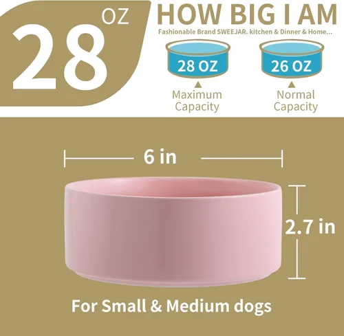 Vista 2 de Tazón de cerámica elevado y elevado para perros de razas pequeñas y medianas, cuenco de agua con soporte, plato de alimentación de mascotas pesado