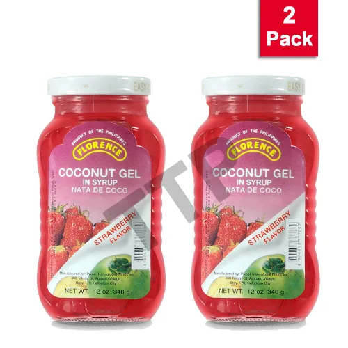 Vista 2 de Florence Gel de coco en almíbar sabor a fresa Nata de Coco 11.99 oz, paquete de 2
