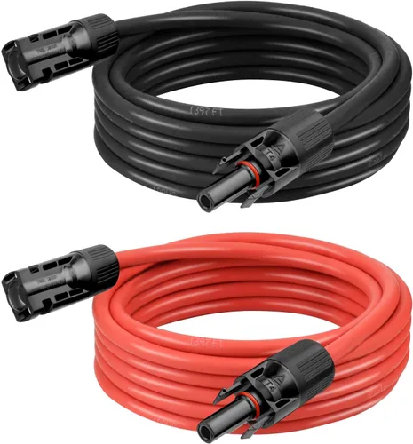 Vista 12 de Cable de Extensión Solar de 8 AWG 3 Pies Negro + 3 Pies Rojo, Cable de Panel Solar de Calibre 8 Macho a Hembra Alambre de Cobre Estañado para Panel