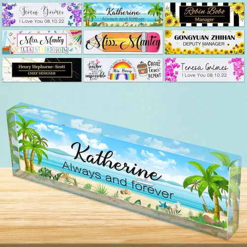 Vista 28 de Placa de nombre de escritorio personalizada de bloque de acrílico personalizado para oficina, placa de escritorio personalizada, decoración