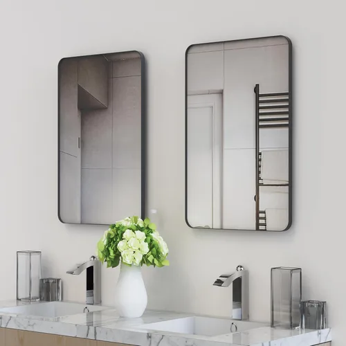 Vista 6 de VocalStar - Espejo de baño con marco de metal negro para pared, espejo de tocador de baño redondo rectangular mate de 16 x 24 pulgadas con marco