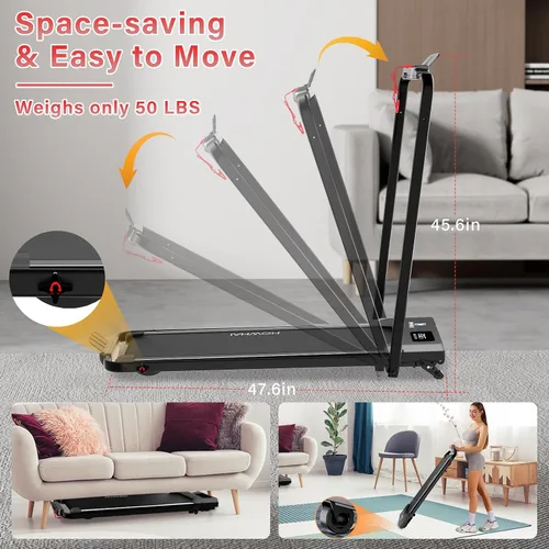 Vista 8 de Walking Pad, HOWHAI Treadmill with Incline, Brushless 2 in 1 Foldable Under Desk Portable Treadmills for Home/Office with App, Bluetooth Music