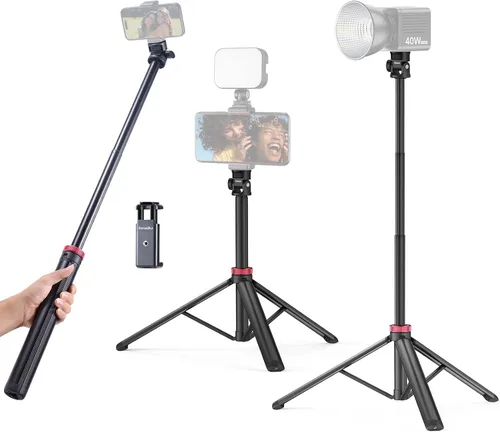 Vista 9 de ULANZI Trípode de 81 pulgadas de alto para cámara y teléfono; soporte de luz de aluminio extensible, trípode de viaje ajustable con tornillo de 1/4