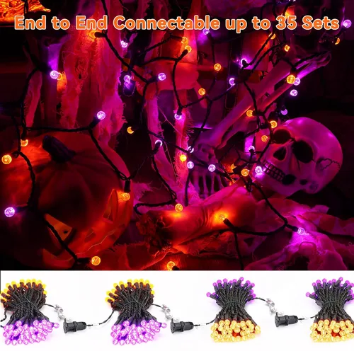 Vista 2 de Brizled - Luces de Halloween moradas y naranjas, 7.5 mt, 70 luces LED G12, de 120 V, enchufables, luces moradas y naranjas, juego de luces