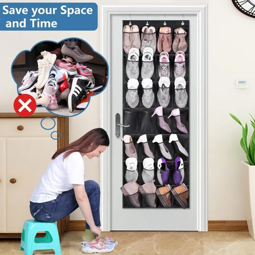 Vista 5 de MISSLO Organizador de zapatos colgante con 28 bolsillos grandes para colgar sobre la puerta, zapatero para puerta de armario, soporte de zapatos