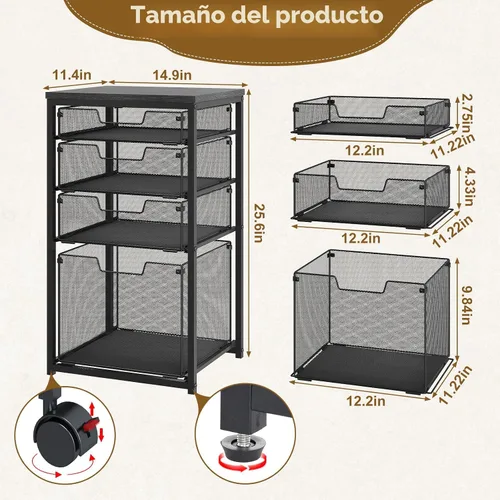 Vista 2 de Sbanmao - Carrito de Archivos Rodante con 4 Cajones de Almacenamiento, Archivador para Hogar y Oficina, Organizador de Carpetas Colgantes con Ruedas