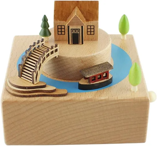 Vista 4 de caja musical de madera, juguete, decoración, regalo de cumpleaños para niños