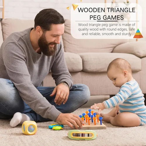 Vista 6 de 30 paquetes de juego de clavijas de madera, juego de triángulos complicados para familia, viajes, adolescentes y adultos