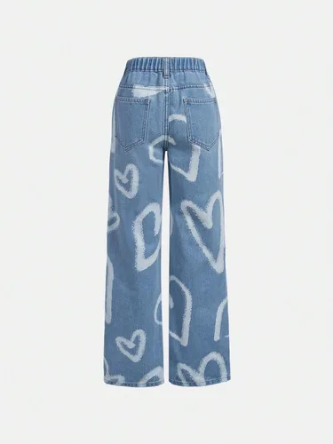 Vista 2 de Floerns Jeans de mezclilla de pierna recta rasgados con cintura elástica para niñas