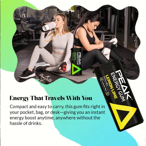 Vista 5 de Peak Energy Gum Caffeinated Chewing Gum - Sugar Free With B Vitamins B3 B5 B6 B12 for Focus and Performance - Caffeinated Energy Boost - Natural