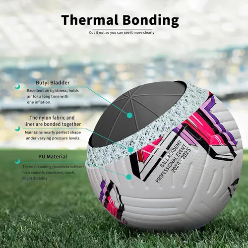 Vista 4 de Balón de fútbol tamaño 5,4 con bomba, piel sintética impermeable, entrenamiento profesional y pelota oficial de partido, incluye aguja de inflado
