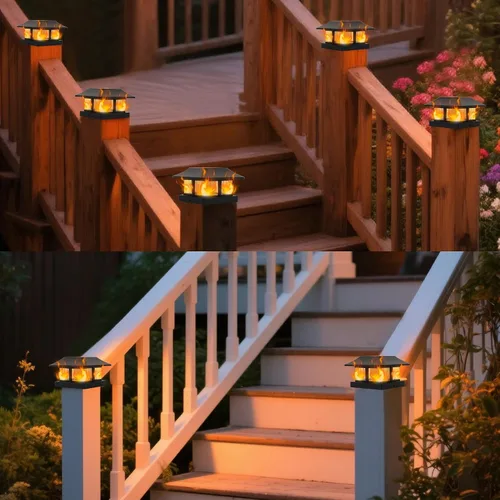 Vista 5 de Dynaming - Luces solares con tapa de llama para postes, luces solares para postes de cerca, linternas LED de llama parpadeante impermeables