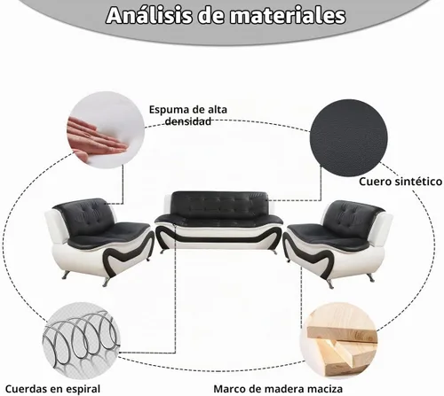 Vista 3 de Sofás de cuero, juego de sofás de sala, sofá para dormitorio, apartamento, juegos de muebles de sala de estar de cuero
