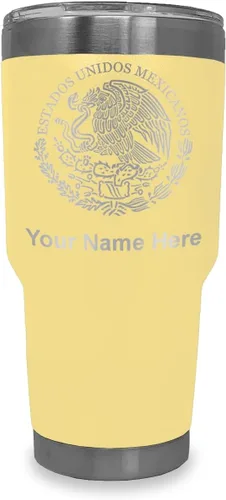 Vista 7 de LaserGram - Vaso personalizado de 20 onzas, bandera de México (negro)
