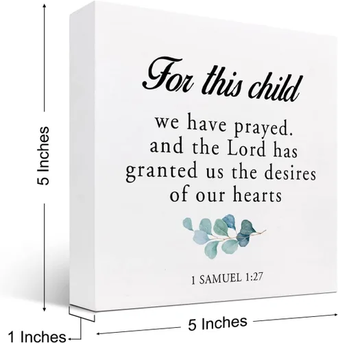 Vista 2 de For This Child I Have Prayed 1 Samuel 1:27 - Caja de madera con versículo bíblico para decoración de escritorio, letrero de madera cristiana