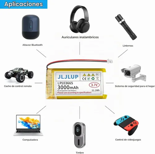 Vista 5 de Batería Lipo de 3.7 V 3000 mAh Baterías recargables de polímero de litio con cable JST1.0.984 in Conector Circuito de protección integrado