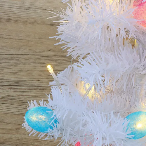 Vista 6 de Dynaming Decoraciones de mesa de Pascua, árbol blanco de conejo de Pascua iluminado de 23 pulgadas, árbol de mesa artificial preiluminado con orejas