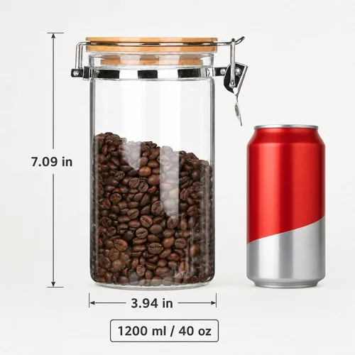 Vista 3 de Tarros de vidrio de borosilicato transparente con abrazadera de bloqueo hermético, tapas de bambú para cocina, sin BPA