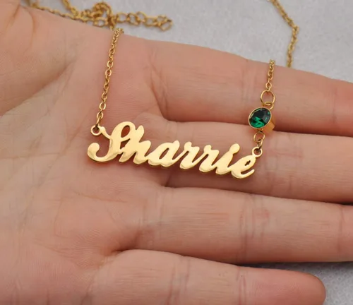 Vista 7 de HUAN XUN Dainty Custom Letter Name Necklace with Birthstone for Women