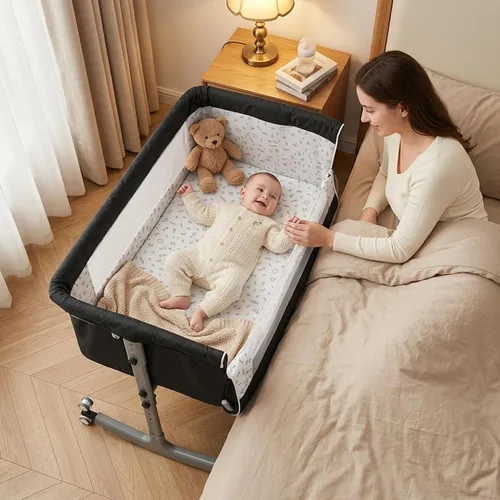 Vista 10 de Moisés 3 en 1 para bebé, cuna portátil ajustable con ruedas Gris