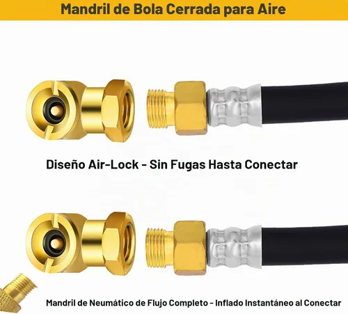 Vista 4 de GODESON Mandril de Aire de Doble Cabezal para Trabajo Pesado, Mandril de Neumático de Bola Cerrada con NPT Hembra de 1/4 Pulgada y Dos Conectores