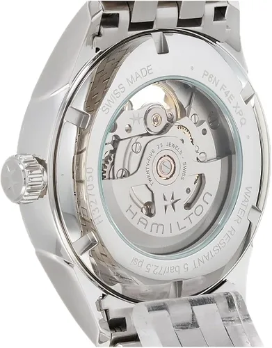 Vista 4 de Hamilton Jazzmaster Reloj automático suizo de corazón abierto de 1654in esfera azul pulsera de acero inoxidable plateado modelo H32705142 Azul