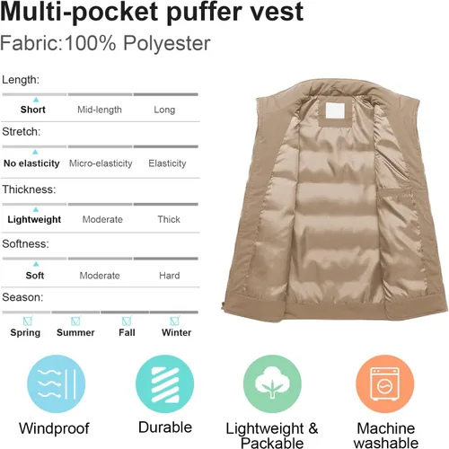 Vista 3 de Chrisuno Chaleco acolchado casual para mujer, con cuello alto, chaleco acolchado para exteriores