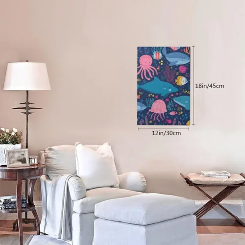 Vista 3 de Wall Art for Living Room Wall Decor Picture Marine Animals Canvases Painting Retro Farmhouse Posters Decorative Aesthetic Painting for Kitchen