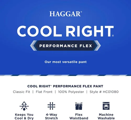 Vista 5 de Haggar Mens Cool Right Performance Flex Solid Classic Fit Flat Front Pant-reg and Big Tall