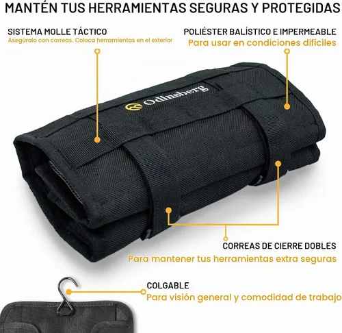 Vista 3 de ODINSBERG Bolsa de Rollo de Herramientas para Motocicleta - Herramientas NO Incluidas - Bolsa de Herramientas Pequeña, Bolsa Enrollable para Llave