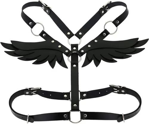 Vista 5 de Arnés de cuerpo de ala de ángel punk, cinturón de cadena de vientre, accesorios de joyería rave, traje de Halloween