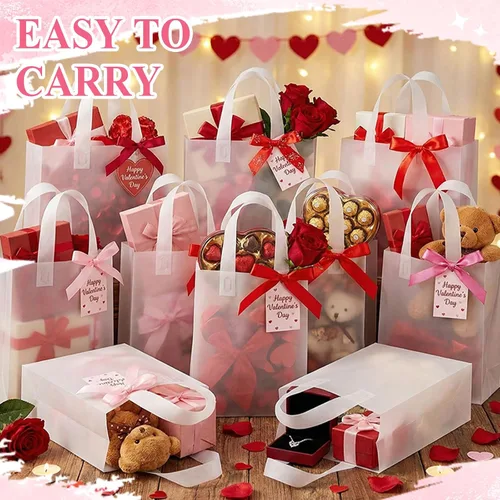 Vista 7 de Amylove 80 bolsas de regalo transparentes a granel con asa, bolsa de plástico esmerilado, embalaje reutilizable, envoltura de golosinas