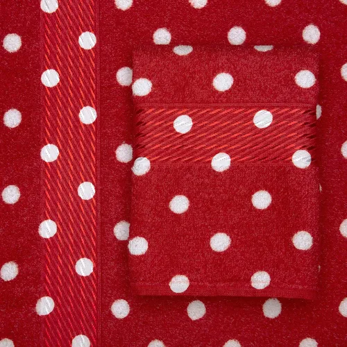 Vista 4 de Juego de 2 toallas de mano de rizo de algodón con lunares de 20 x 30 pulgadas (rojo carmesí)