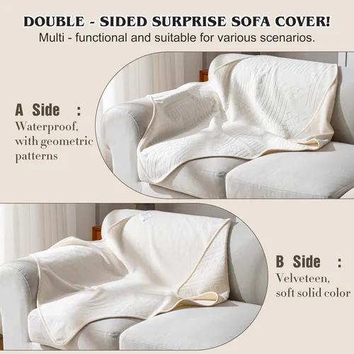 Vista 2 de Funda impermeable para silla reclinable, lavable de terciopelo de doble cara y patrón reversible, para sofá, cama, automóvil y sofá, protección