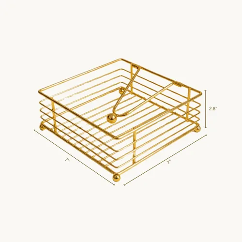 Vista 4 de NAZANIN Servilletero dorado para encimera de cocina y mesa de comedor Moderno dispensador de servilletas de papel decorativo de alambre de metal