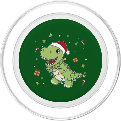 Vista 2 de Luces de hadas de Papá Noel de dinosaurio T-Rex PopSockets MagSafe PopGrip para iPhone